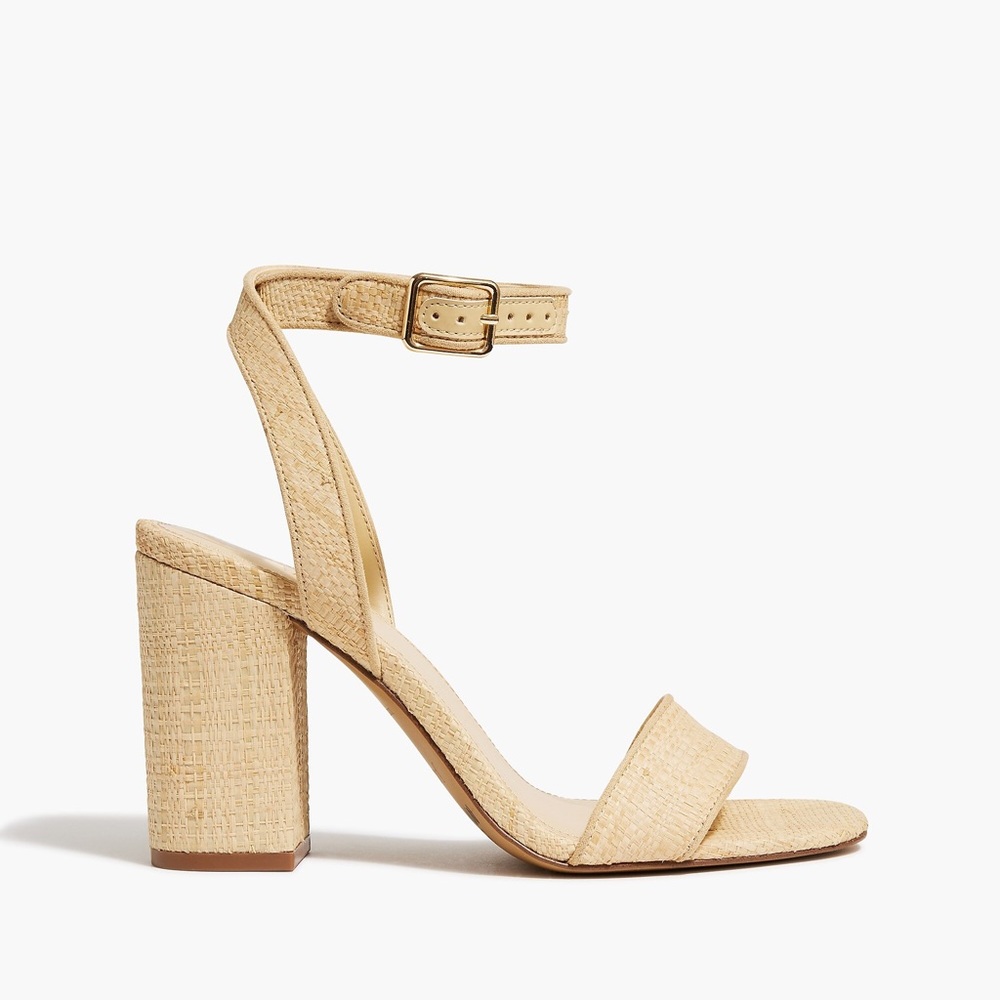 J. Crew Woven Heeled Sandals Beige Raffia Upper Rubber Sole Lightweight